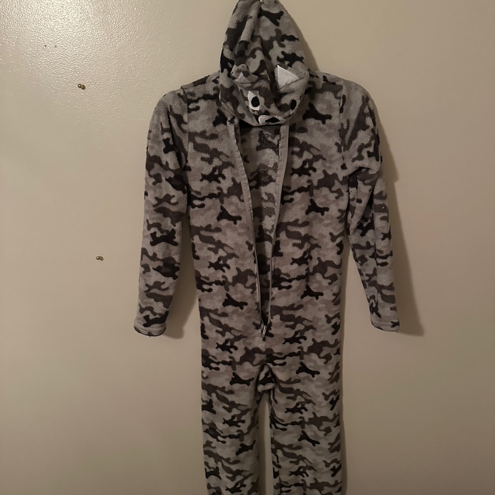 Cozy Gray Camouflage Hooded Onesie